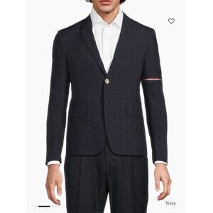 Thom Browne Mens Stripe-Trim Navy Wool Blend Sportcoat Blazer Sz 2/M Italy $2150
